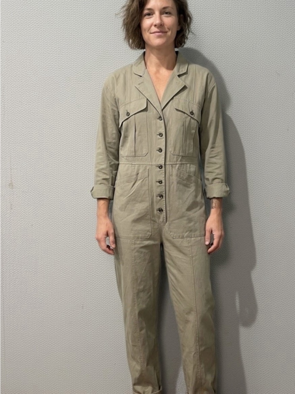 Easel Utility Button-Front Jumpsuit in Olive PTP 20’